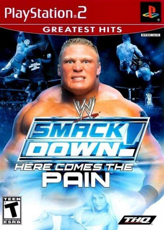 WWE SmackDown Here Comes the Pain Greatest Hits PS2 inspired design featuring professional wrestling action aesthetic iconic WWE superstars intense ring combat championship matches fast paced grappling gameplay legendary sports entertainment nostalgia PlayStation 2 presentation front cover