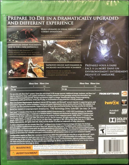 Dark Souls II: Scholar of the First Sin for Xbox One with enhanced dark fantasy action and updated content back cover