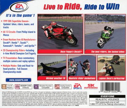 Superbike 2000 back of case for PlayStation 1 (PS1) motorcycle racing video game