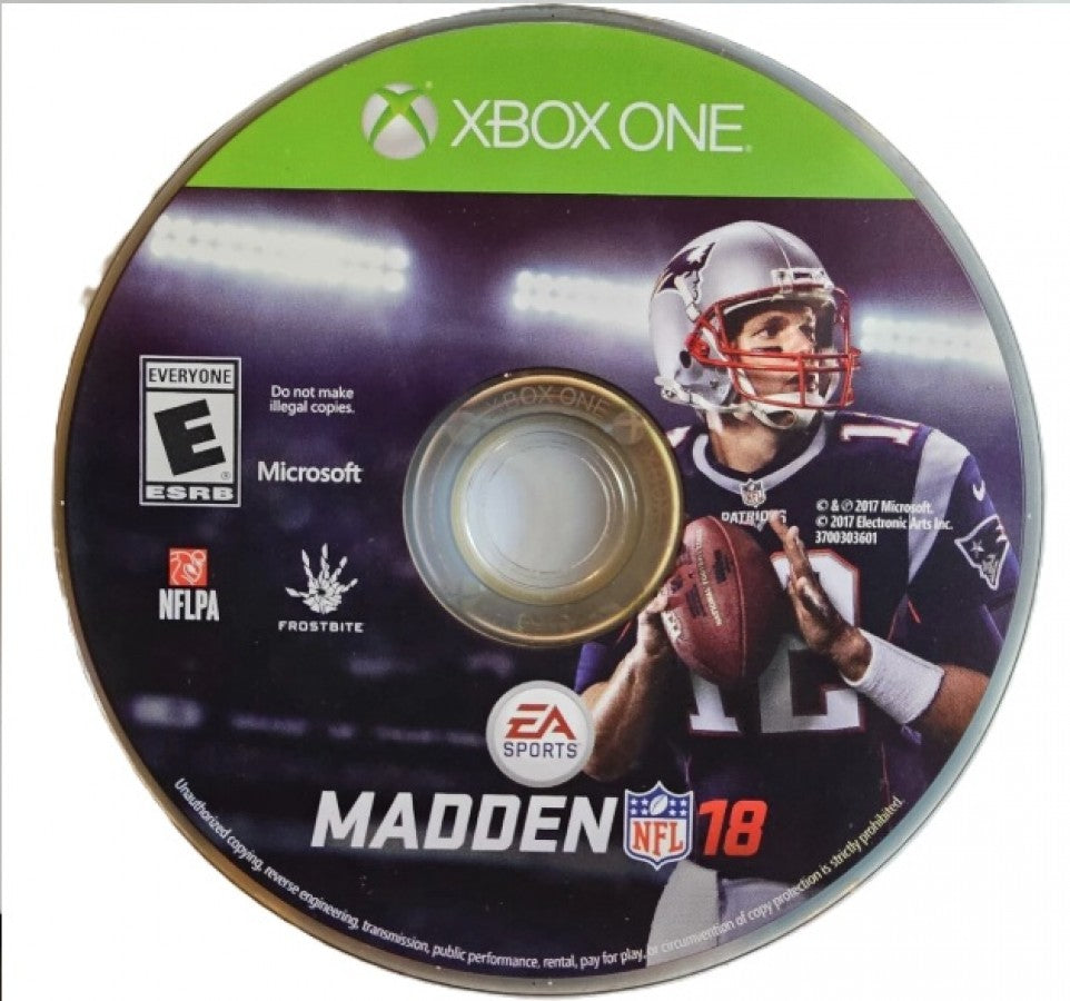 Madden NFL 18 disc for Xbox One (XONE) sports football video game