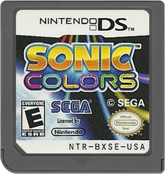 Sonic Colors for Nintendo DS platformer video game featuring fast paced side scrolling action colorful Wisp powers classic Sonic gameplay vibrant levels and handheld friendly high speed adventure experience cartridge
