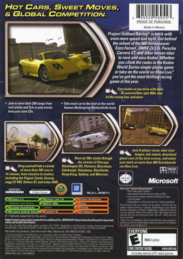 Project Gotham Racing 2 [Platinum Hits] – Xbox (XBOX) back cover art for video game for XBOX