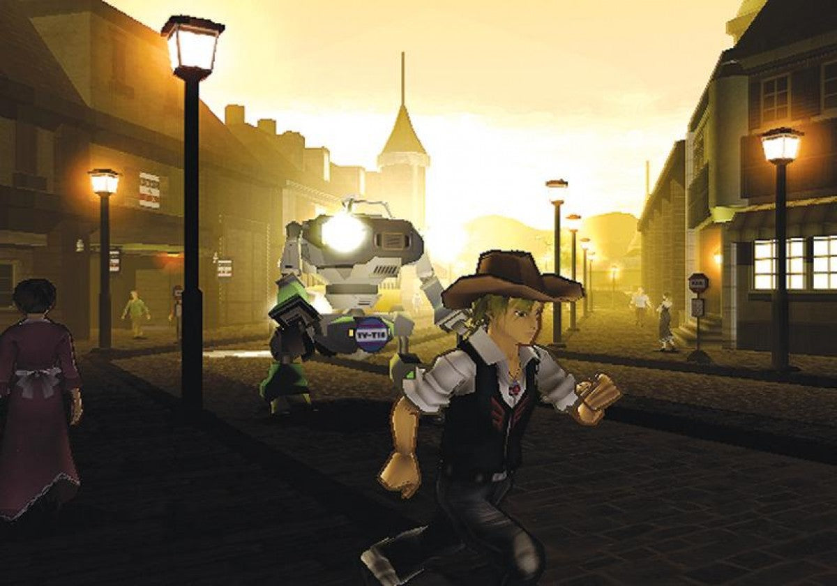 Steambot Chronicles PS2 Sony PlayStation 2 action adventure RPG sandbox gameplay mech combat trotmobile customization open world exploration music rhythm elements story driven Irem unique gameplay PlayStation 2 software video game title gameplay