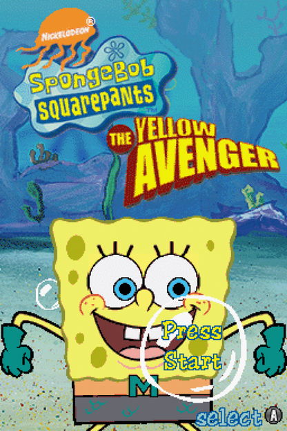 SpongeBob SquarePants: Yellow Avenger action adventure cartoon start screen for Nintendo DS (DS) video game
