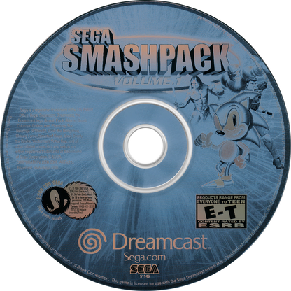 SEGA Smash Pack Volume 1 Sega Dreamcast video game, classic arcade and console game compilation, retro SEGA titles collection, console title disc