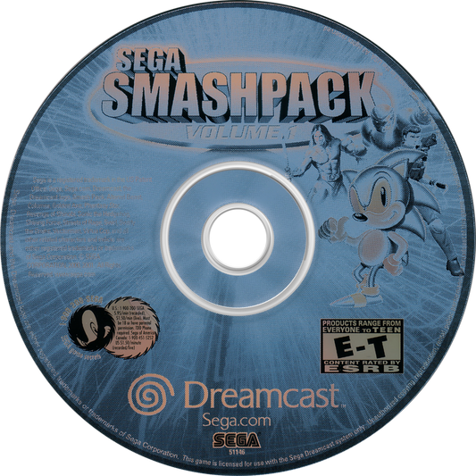 SEGA Smash Pack Volume 1 Sega Dreamcast video game, classic arcade and console game compilation, retro SEGA titles collection, console title disc