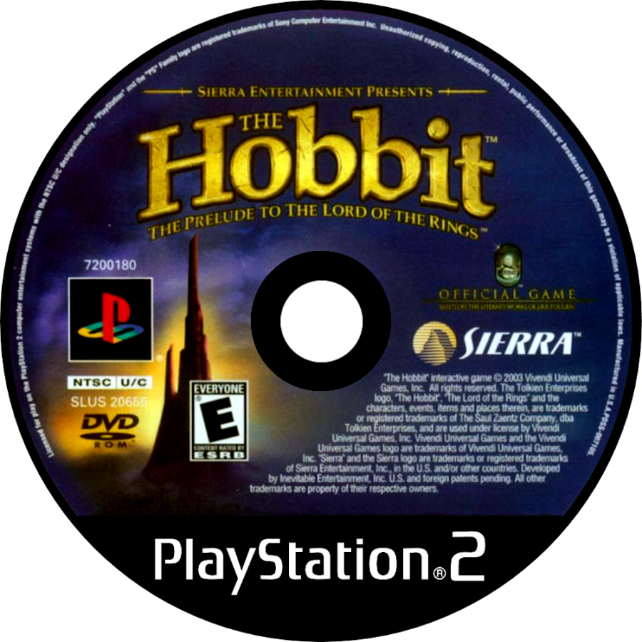 The Hobbit: The Prelude to the Lord of the Rings – PlayStation 2 (PS2) video game disc, action-adventure fantasy.