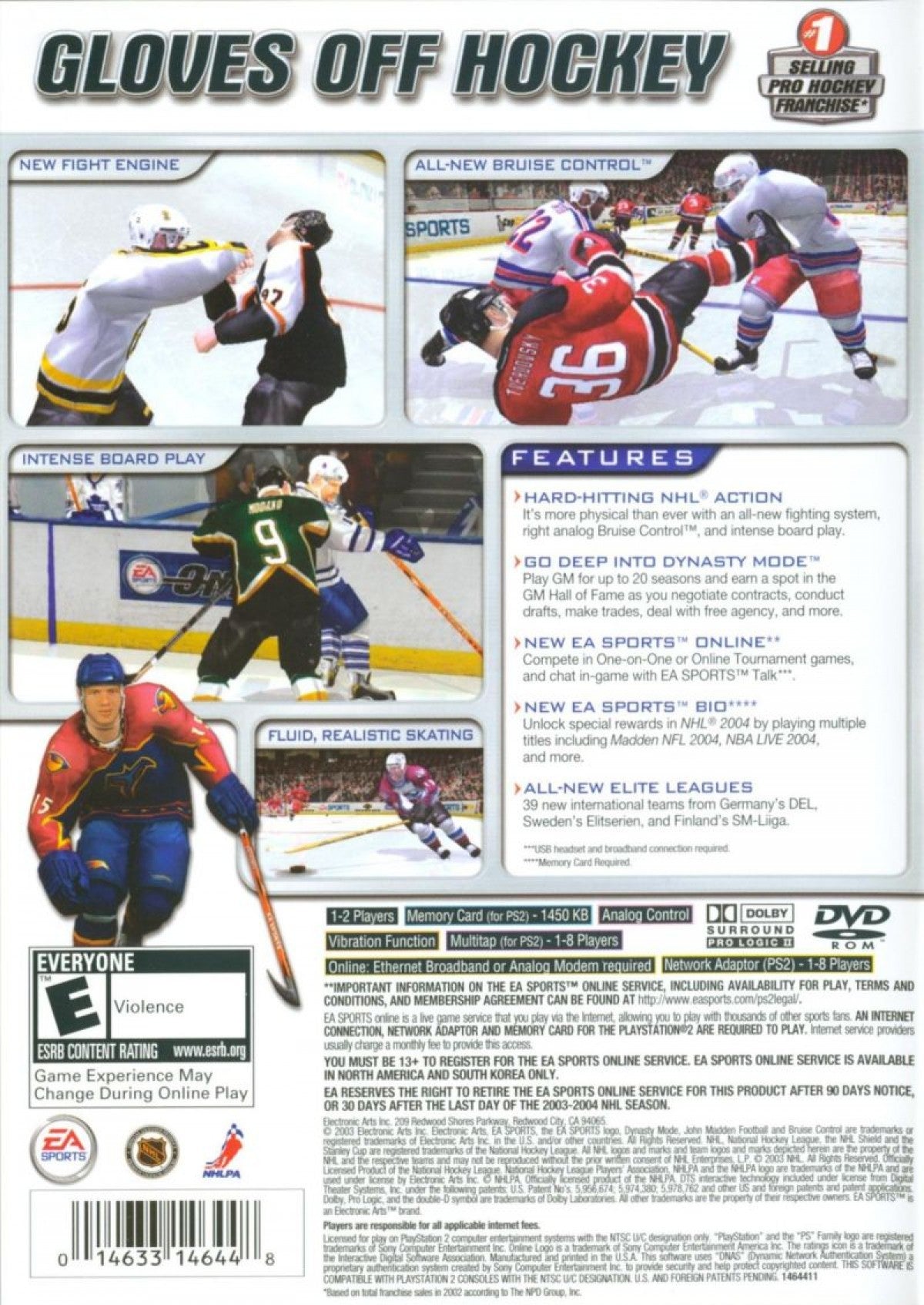 NHL 2004 PS2 Sony PlayStation 2 ice hockey sports game EA Sports NHL simulation hockey gameplay season mode franchise mode realistic skating puck physics NHL teams roster management multiplayer hockey game retro gaming PlayStation 2 software video game title gameplay back cover art