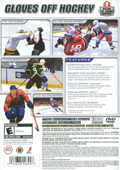 NHL 2004 PS2 Sony PlayStation 2 ice hockey sports game EA Sports NHL simulation hockey gameplay season mode franchise mode realistic skating puck physics NHL teams roster management multiplayer hockey game retro gaming PlayStation 2 software video game title gameplay back cover art