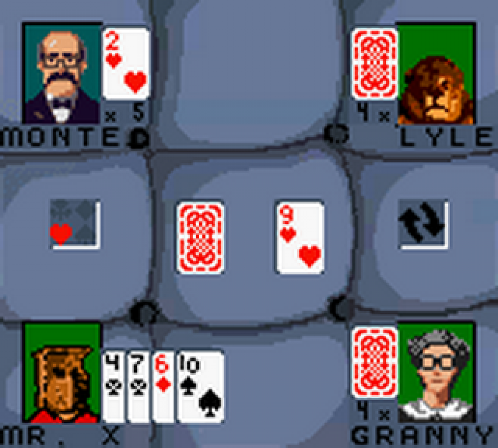 Hoyle Card Games for Game Boy Color, gameplay for a card and casino video game with classic card game collections, tabletop gameplay, solo play, and portable strategy fun