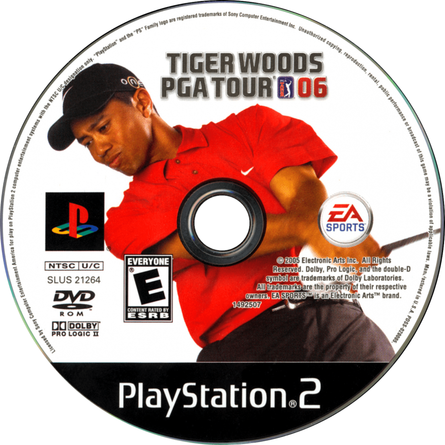 Tiger Woods PGA Tour 06 – PlayStation 2 (PS2) video game disc, golf sports simulation.