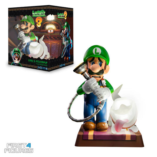 Luigi and Polterpup 9 inch statue Collector's Edition Luigi's Mansion series polystone figure light up base glow in the dark ghosts limited numbered certificate authentic Nintendo merchandise 