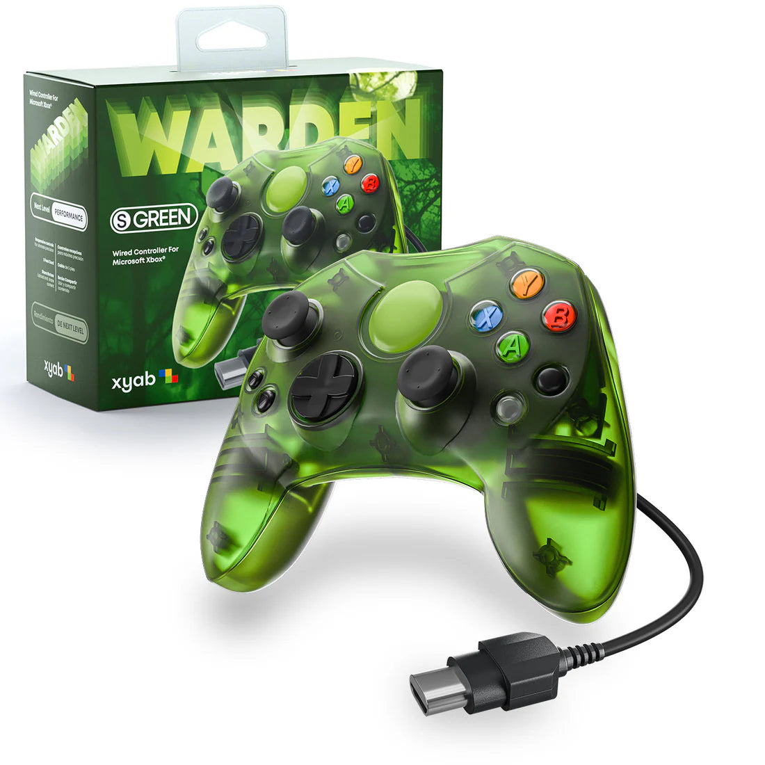 Warden Green Xbox Original wired controller by XYAB gaming accessory for classic Xbox consoles.