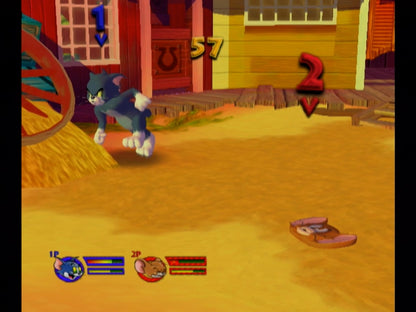 Tom and Jerry in War of the Whiskers GameCube GC video game, action fighting, cartoon-based gameplay, multiplayer, family-friendly, Nintendo GameCube title gameplay screenshot