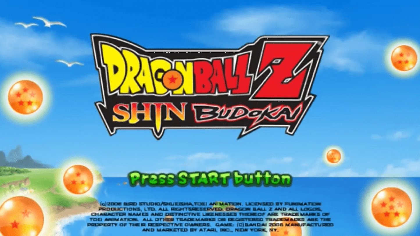 Dragon Ball Z: Shin Budokai – PlayStation Portable (PSP) start screen for 3D fighting video game