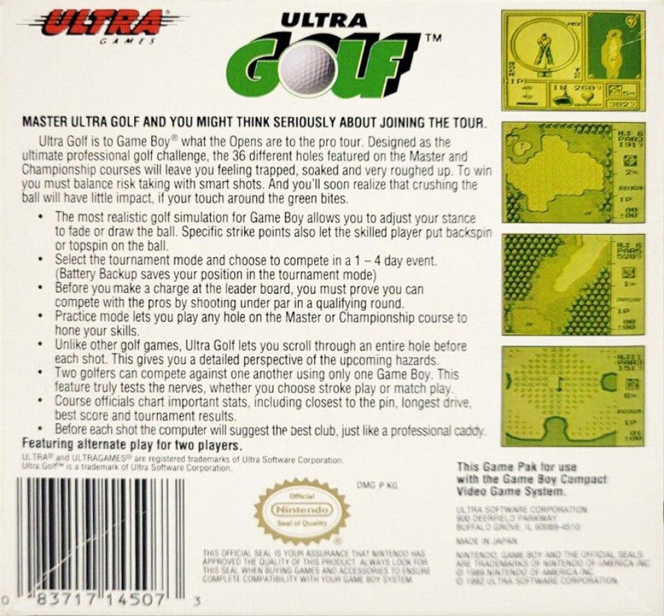 Ultra Golf back cover art for Game Boy (GB) video game 