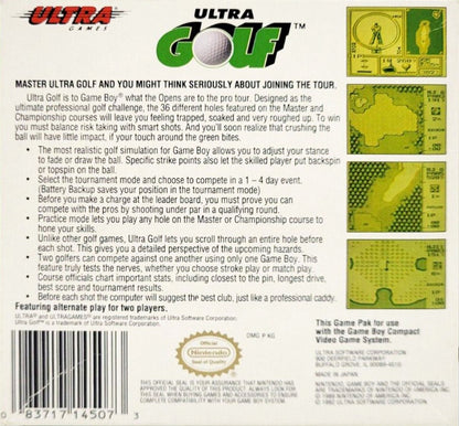 Ultra Golf back cover art for Game Boy (GB) video game 