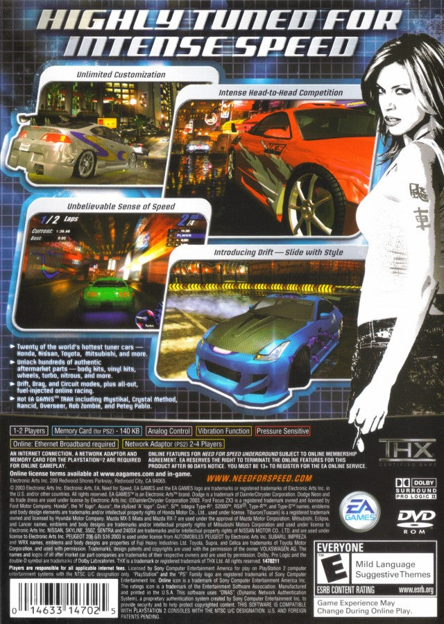 Need for Speed: Underground – PlayStation 2 (PS2) street racing video game back of case