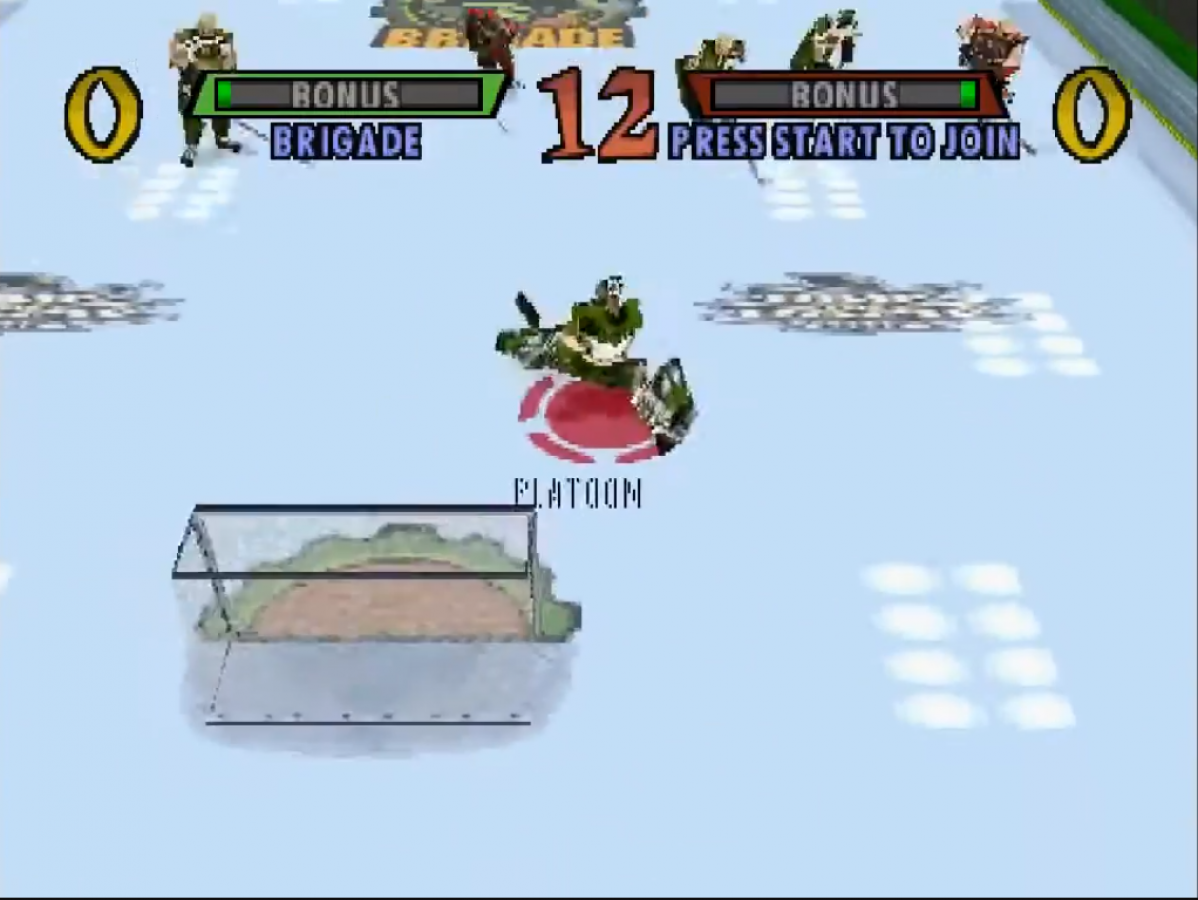 NHL Rock the Rink PlayStation 1 arcade-style hockey video game high-speed gameplay power-ups five-on-five format multiple teams multiplayer mode gameplay