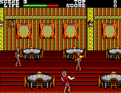 Wanted Sega Master System SMS for arcade action shooting video game fans featuring western themed gunfights side scrolling gameplay enemy outlaws challenging stages weapon upgrades fast paced combat and classic Sega Master System gameplay collectible retro gaming appeal gameplay