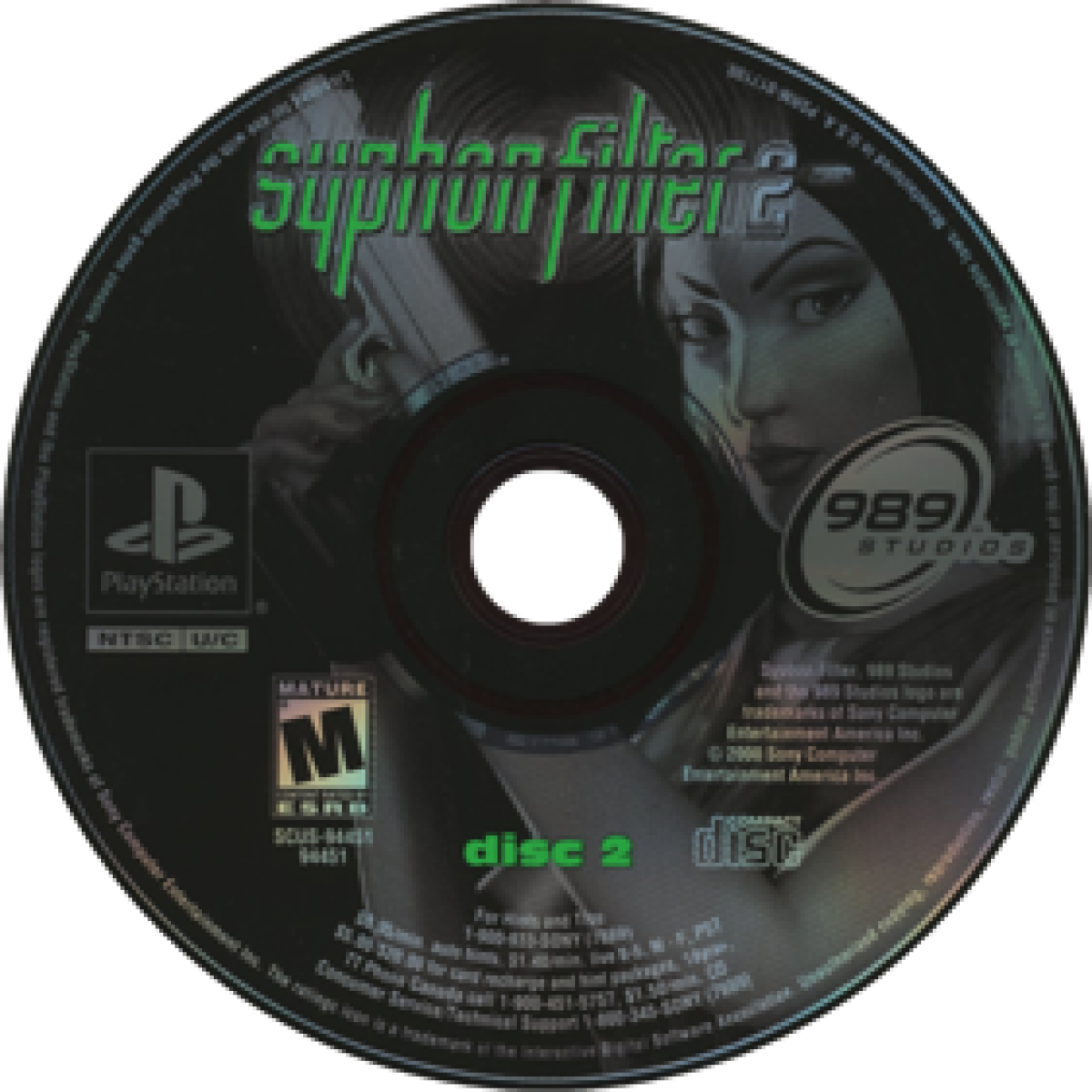 Syphon Filter 2 PlayStation 1 PS1 for third person action stealth video game fans featuring Gabe Logan and Lian Xing tactical missions espionage gameplay stealth objectives weapon combat enemy encounters cinematic storytelling and classic Sony PlayStation gaming collectible appeal disc 2