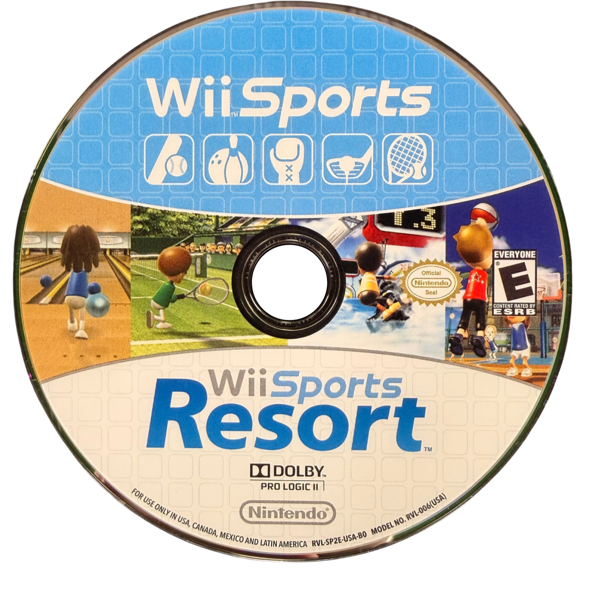 Wii Sports and Wii Sports Resort 2 in 1 Nintendo Wii Wii video game collection featuring sports gameplay tennis bowling golf baseball boxing swordplay wakeboarding archery and cycling activities Wii Remote motion control multiplayer fun and classic Nintendo Wii gaming retro video game collection collectible gaming appeal disc