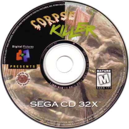 Corpse Killer Sega CD 32X enhanced full motion video FMV zombie shooter horror game rail shooting tropical island setting undead enemies improved video quality live action footage arcade style combat Digital Pictures retro gaming Sega CD 32X software video game title disc