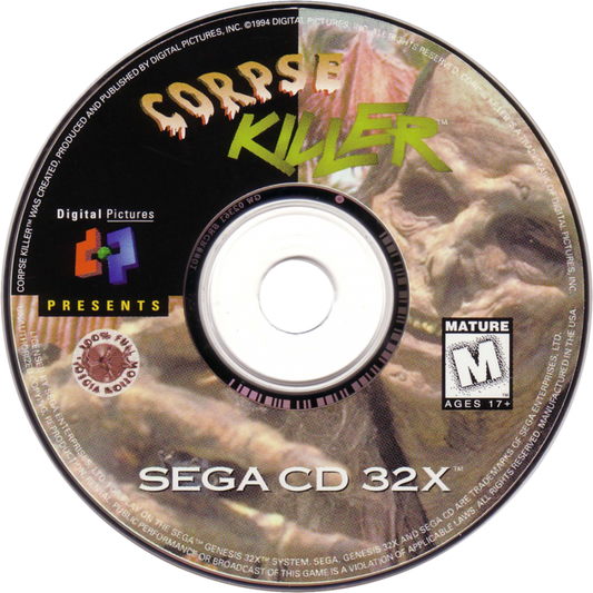 Corpse Killer Sega CD 32X enhanced full motion video FMV zombie shooter horror game rail shooting tropical island setting undead enemies improved video quality live action footage arcade style combat Digital Pictures retro gaming Sega CD 32X software video game title disc