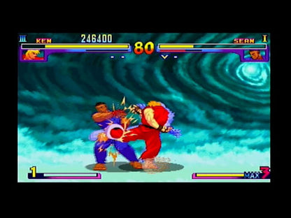 Street Fighter III Double Impact game for the Sega Dreamcast featuring 2D fighting gameplay with refined combat mechanics multiple character roster options arcade style matches and enhanced versions of Street Fighter III and 2nd Impact with parry based combat and competitive versus modes gameplay