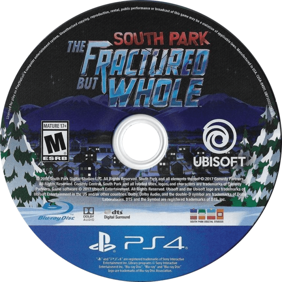 South Park: The Fractured But Whole – PlayStation 4 (PS4) video game disc, turn-based role-playing game.