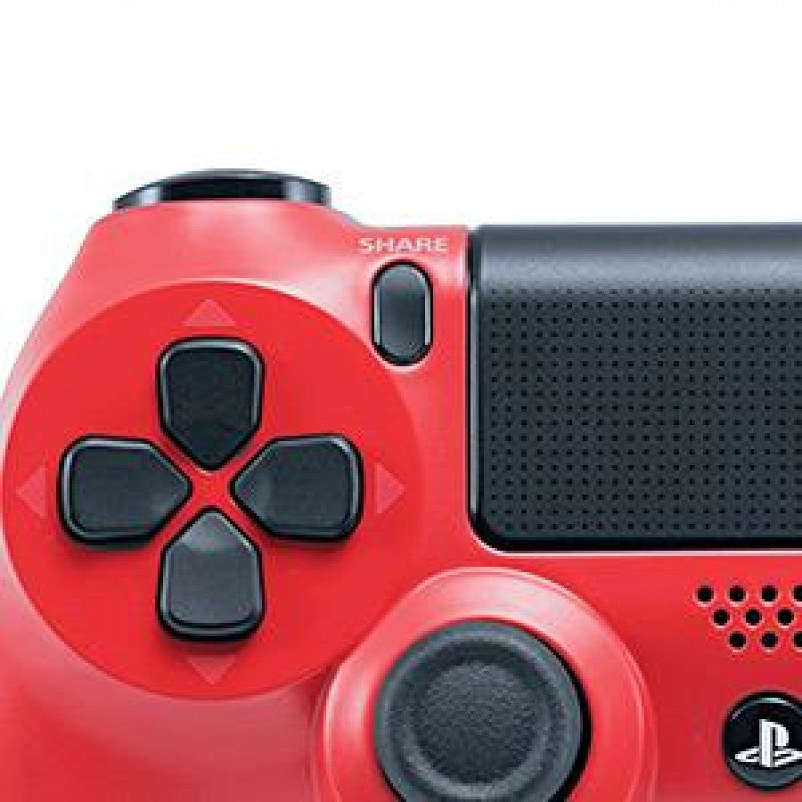 Magma Red DualShock 4 wireless controller for PlayStation 4 gaming console close up