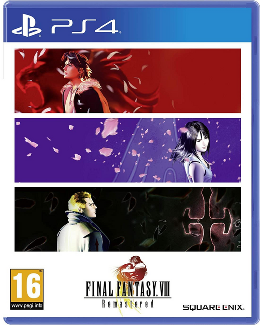 Final Fantasy VIII Remastered game for the PlayStation 4 featuring enhanced visuals turn based RPG gameplay character driven storylines and quality of life improvements following Squall and SeeD in a futuristic fantasy world cover art