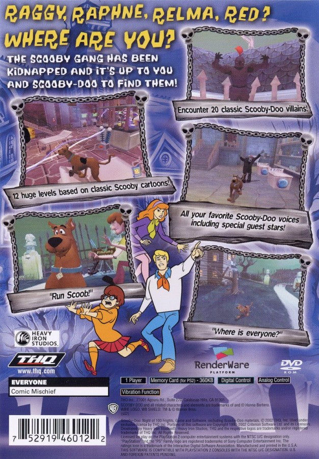 Scooby Doo Night of 100 Frights [Greatest Hits] – PlayStation 2 (PS2) video game back of case, action-adventure game.