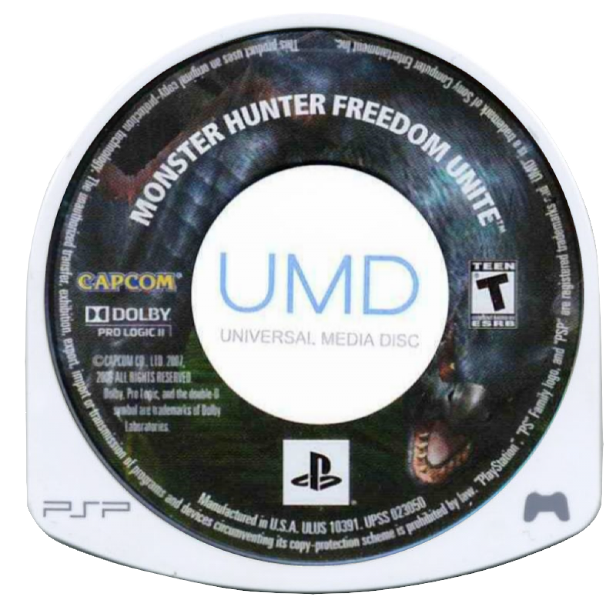 Monster Hunter Freedom Unite PlayStation Portable PSP video game, action RPG, cooperative monster hunting, expanded content edition, handheld console title disc cartridge UMD
