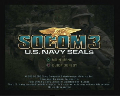 SOCOM III: U.S. Navy Seals – PlayStation 2 (PS2) video game title screen, tactical shooter game.