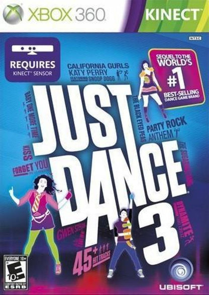 Just Dance 3 cover art for Xbox 360 (X360) motion-controlled dance rhythm video game