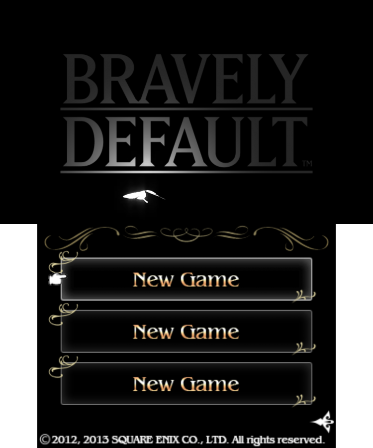 Bravely Default start screen for Nintendo 3DS (3DS) role-playing video game