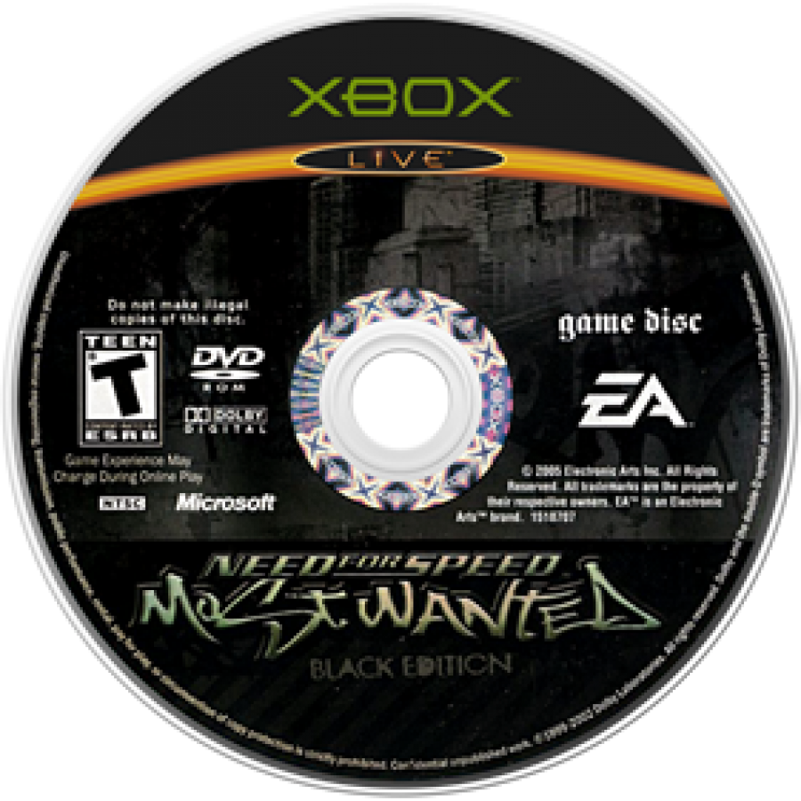 Need for Speed Most Wanted Black Edition disc cover art for XBOX video game. 