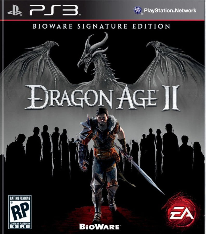 Dragon Age II BioWare Signature Edition PlayStation 3 PS3 video game featuring action role playing gameplay Hawke character fantasy adventure party combat character customization quests dialogue choices tactical battles exploration and BioWare Signature Edition collectible gaming appeal retro video game collection collectible gaming appeal front cover art