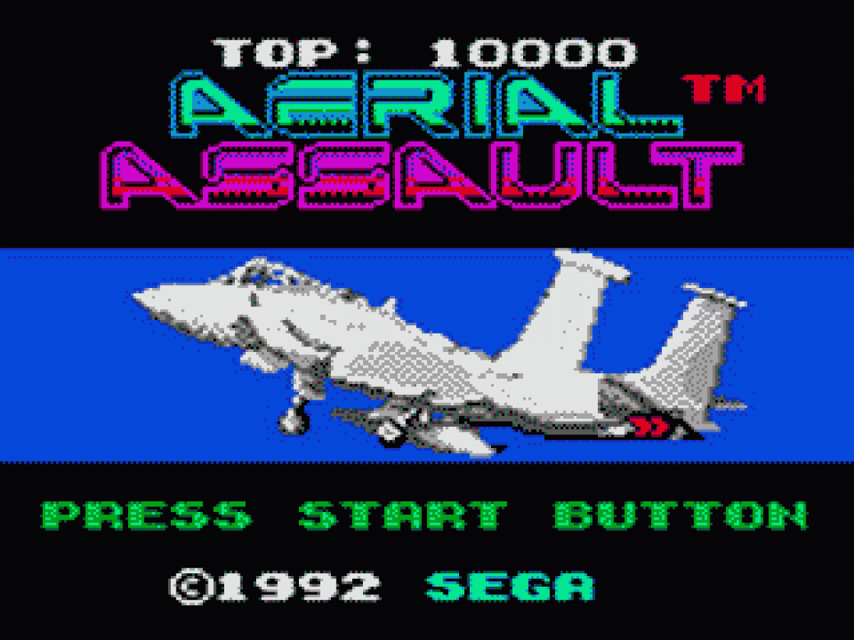 Aerial Assault title screen for Sega Game Gear (GG) video game 