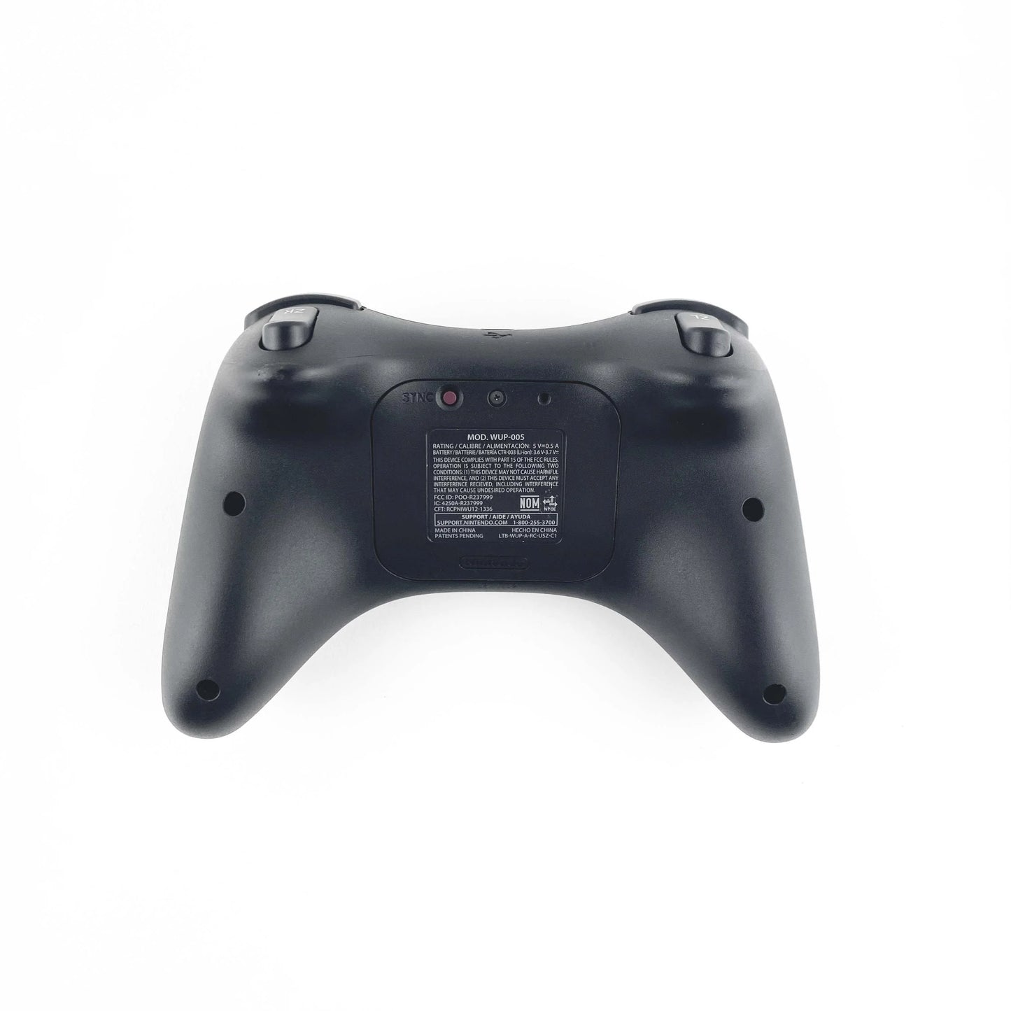 Black Wii U Pro Controller wireless Nintendo gaming accessory retro video game controller back view