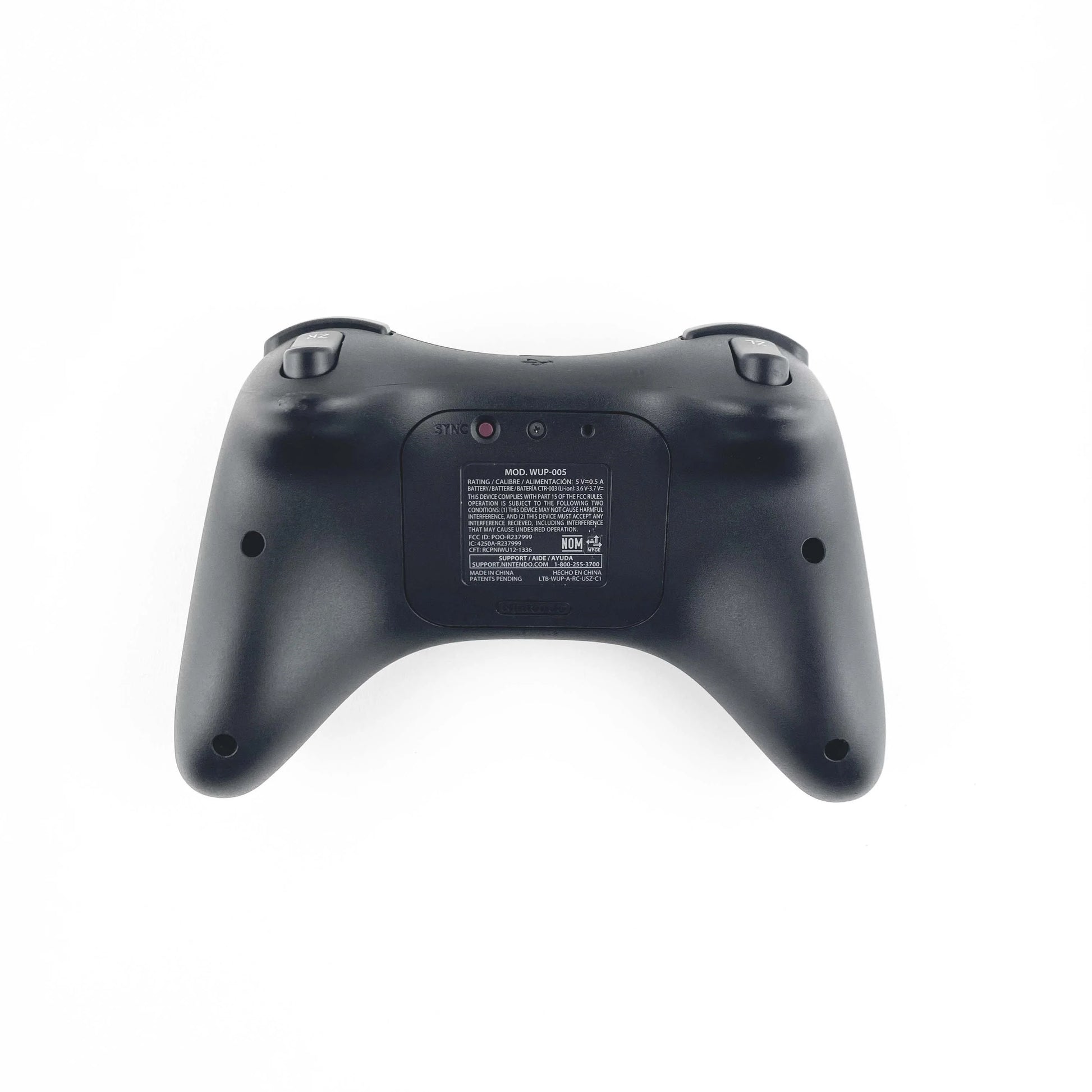 Black Wii U Pro Controller wireless Nintendo gaming accessory retro video game controller back view