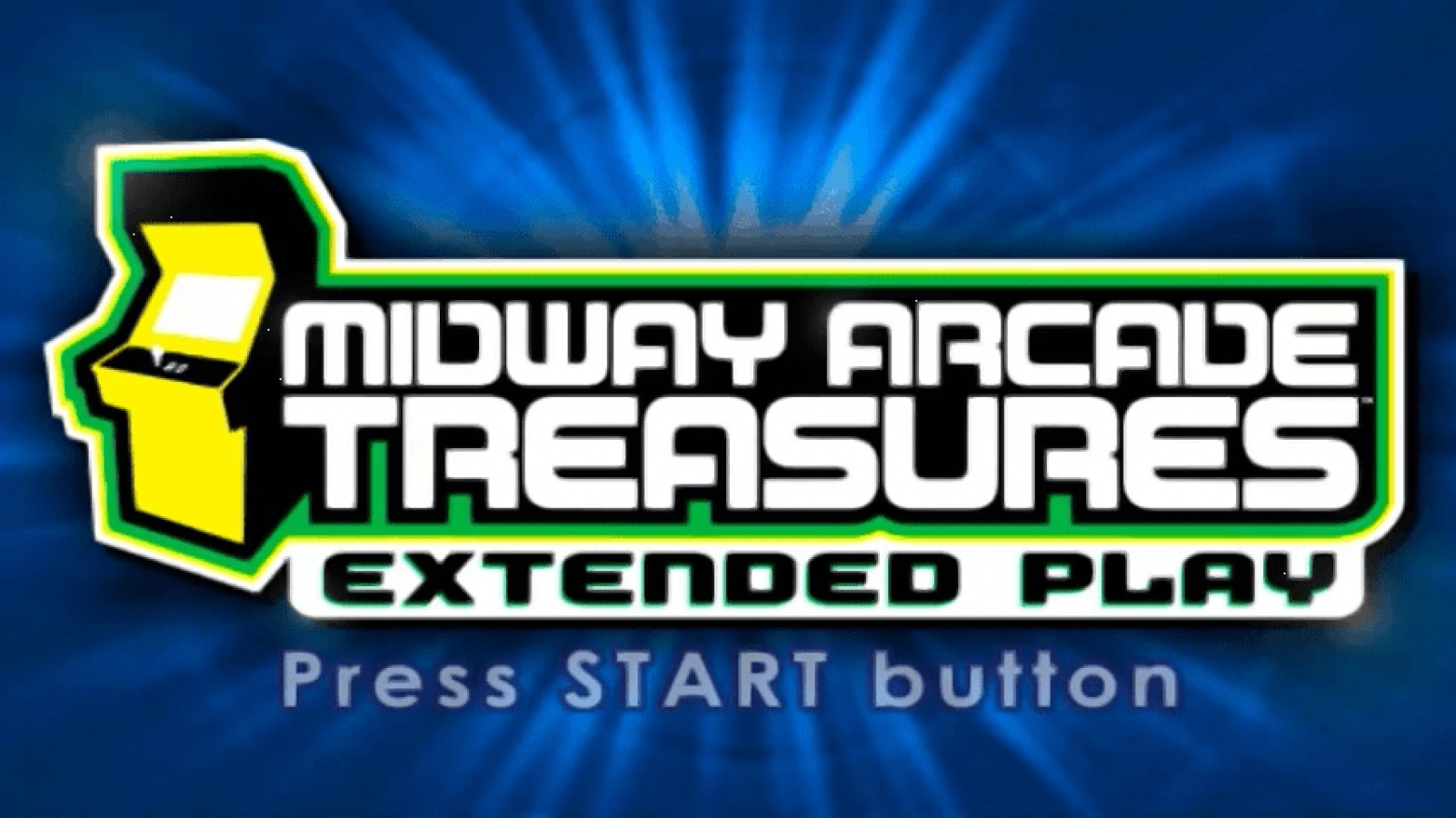 Midway Arcade Treasures: Extended Play start screen for PlayStation Portable (PSP) compilation of classic arcade video games