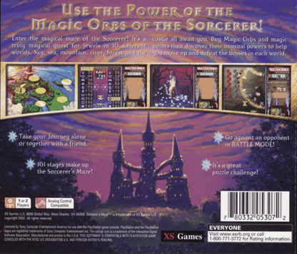 Sorcerer's Maze back of case for PlayStation 1 (PS1) puzzle video game