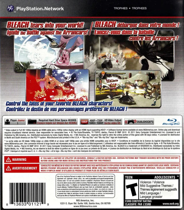 Bleach Soul Resurreccion back cover art for the PlayStation 3 video game. 