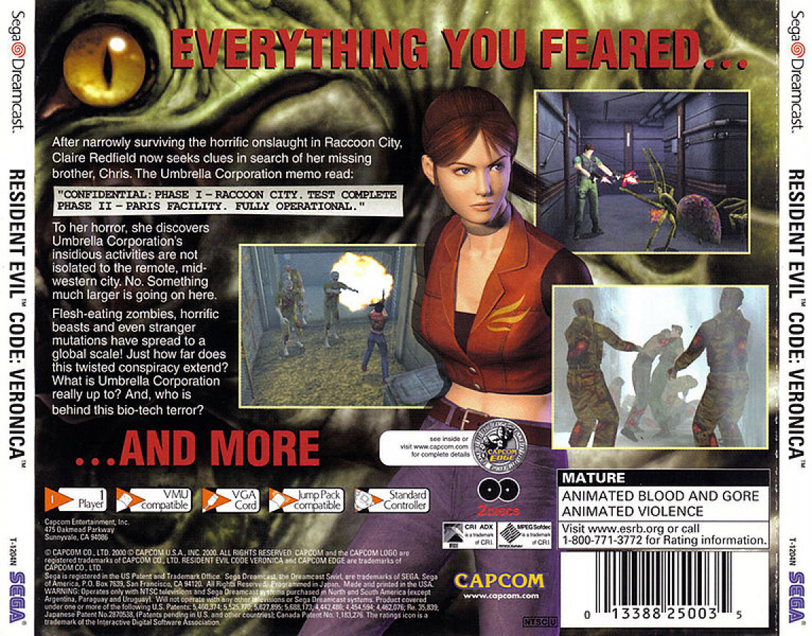 Resident Evil: CODE Veronica back cover art for Sega Dreamcast (DC) video game