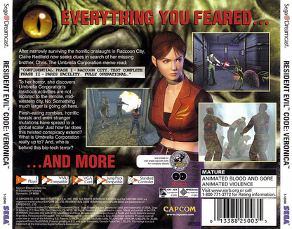 Resident Evil: CODE Veronica back cover art for Sega Dreamcast (DC) video game