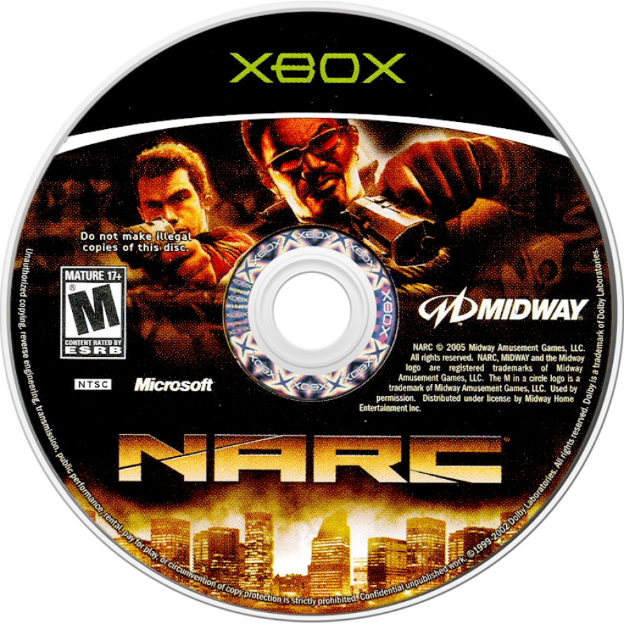 NARC for Xbox (Xbox), disc action shooter video game.