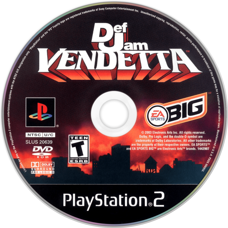 Def Jam: Vendetta for PlayStation 2 with hip-hop themed wrestling and fighting gameplay disc