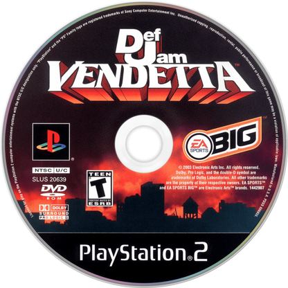 Def Jam: Vendetta for PlayStation 2 with hip-hop themed wrestling and fighting gameplay disc